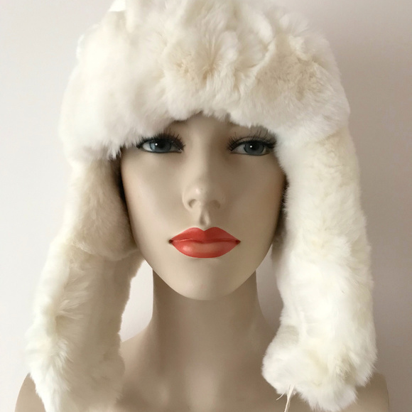 Ivory Genuite Rabbit Fur Hat Ushanka, Handmade Luxurious Winter Fashion main image 4